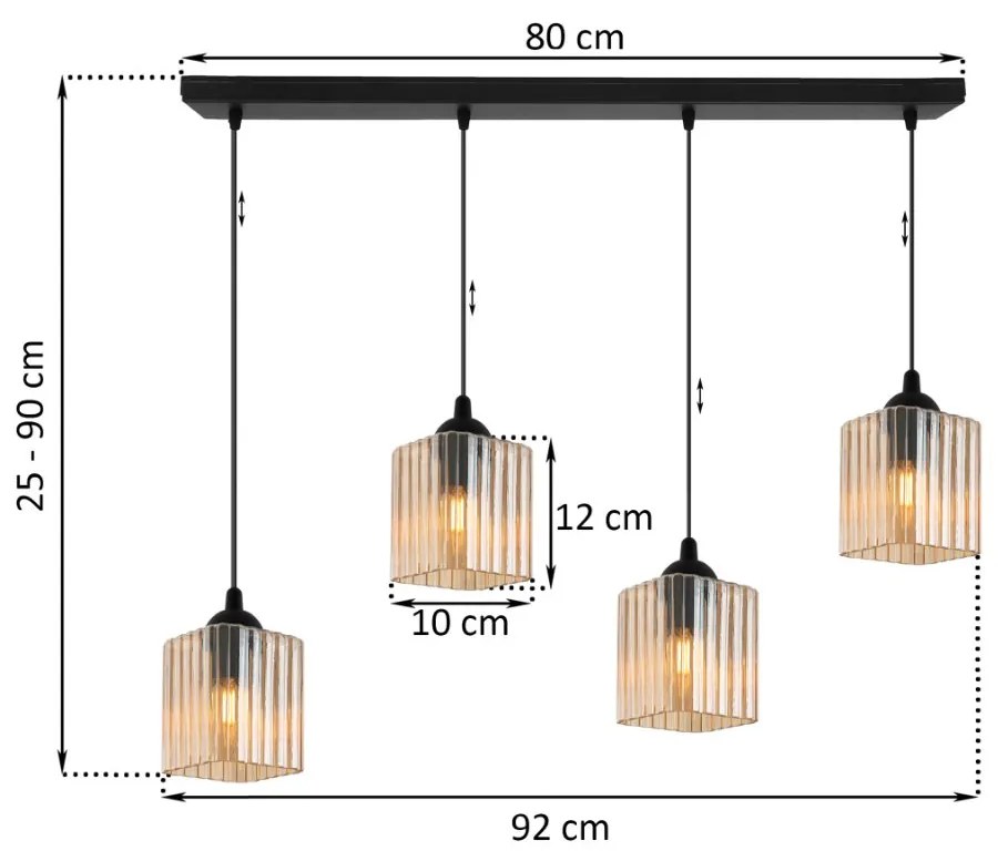 Závesné svietidlo Riffle Square, 4x medové sklenené tienidlo, b