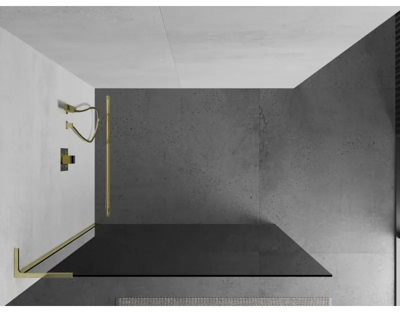 Mexen Kioto L, sprchová zástena Walk-In 70 x 200 cm, 8mm šedé sklo, zlatý lesklý profil,800-070-103-50-40