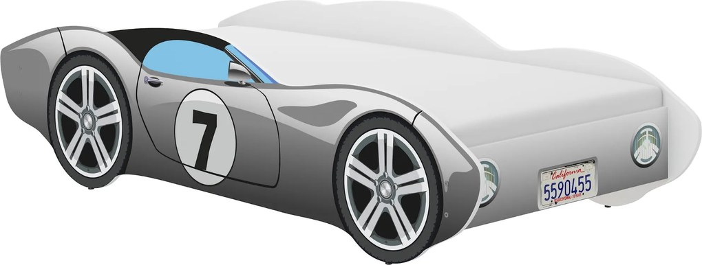 Wooden Toys Detská posteľ Autko CORVETTA 140x70 ŠEDÁ bez plameňov