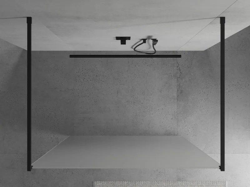 Mexen Kioto, priechodná sprchová zástena 110 x 200 cm, 8mm sklo námraza, 2x čierna stabilizačná rozpera, 800-110-002-70-30