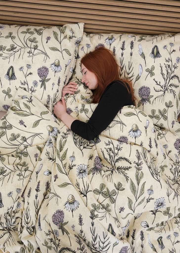 Krepové obliečky Renforcé - Herbár béžové