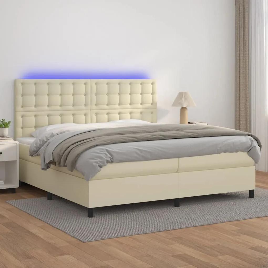 Boxspring posteľ s matracom a LED krémová 200x200 cm umelá koža 3135965