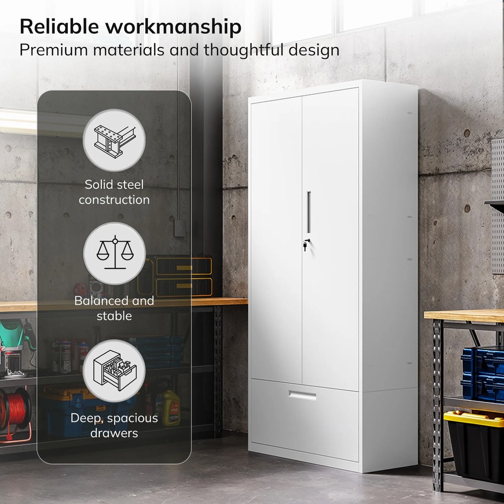 Modulárna kovová multifunkčná skriňa s vysokou zásuvkou biela MEGAN 1950 x 900 x 400 mm