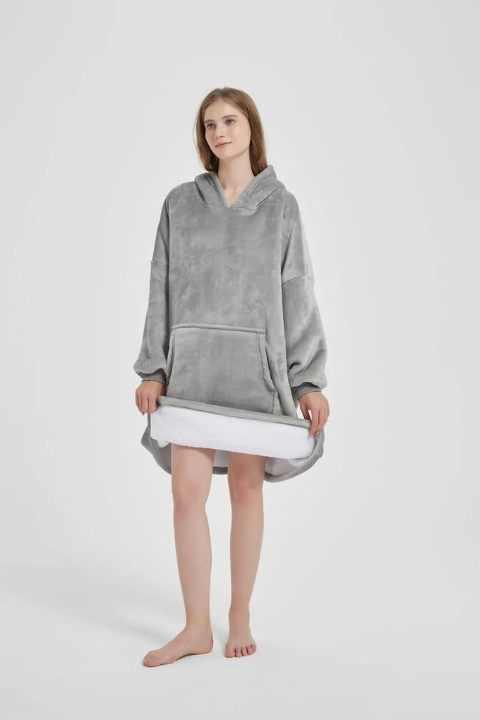 Deka s rukávmi HOODIE sivá