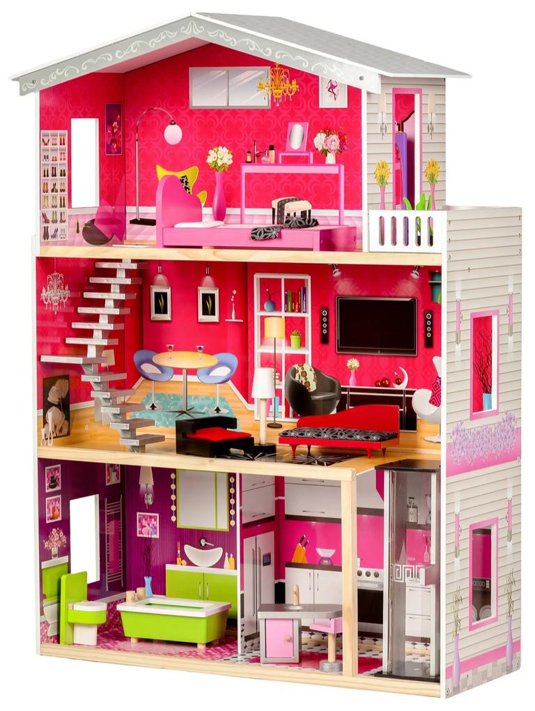 Veľký drevený domček pre bábiky s výťahom - rezidencia Malibu ECOTOYS