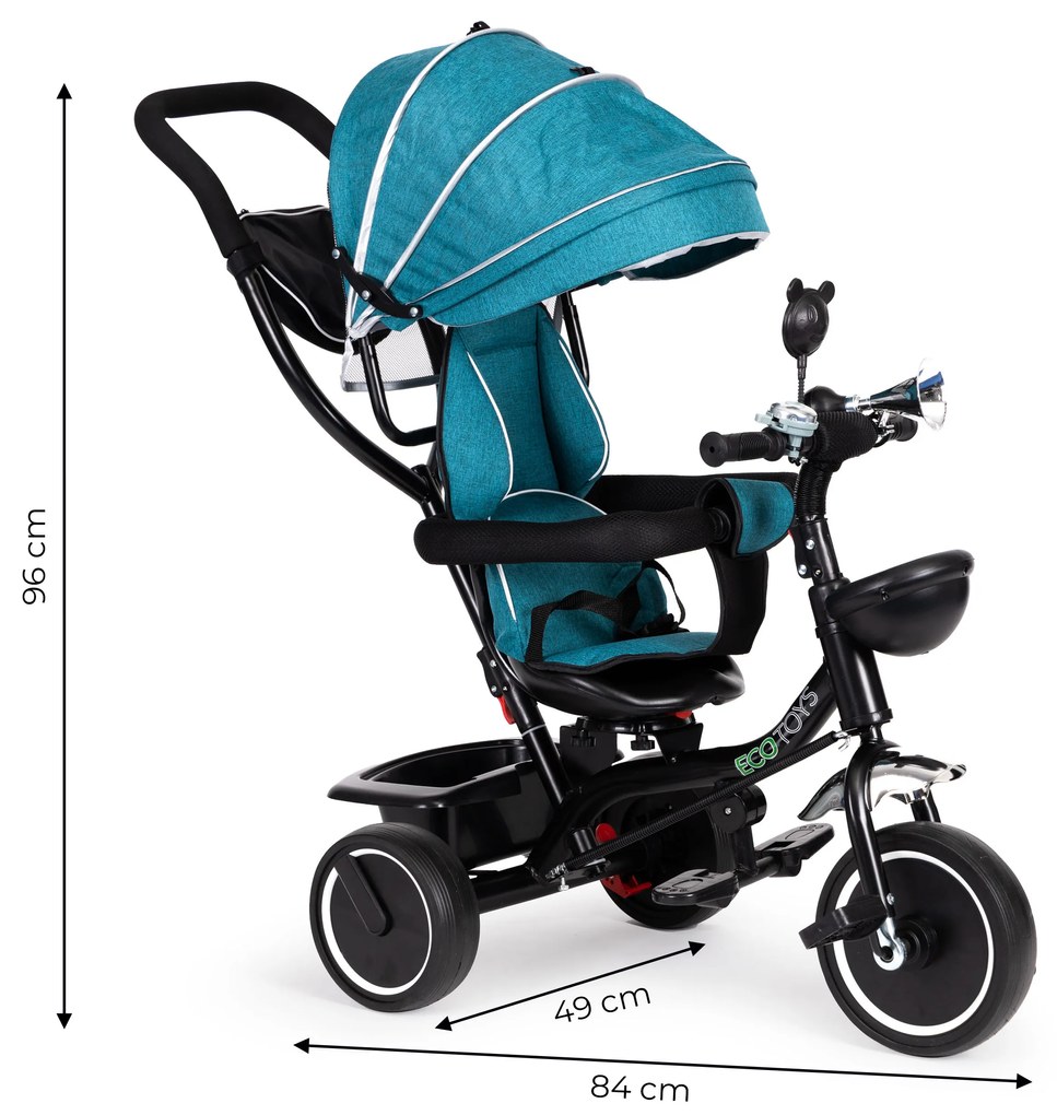 Trojkolka s otočnou strieškou modro-zelená ECOTOYS