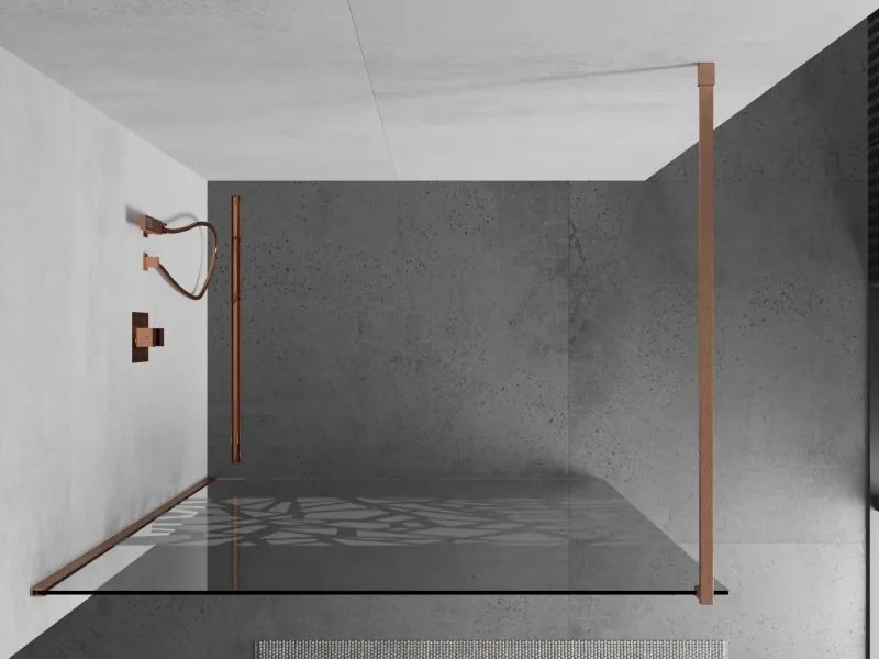Mexen Kioto, sprchová zástena Walk-In 90 x 200 cm, 8mm číre sklo biely vzor, medený matný profil, 800-090-101-65-85