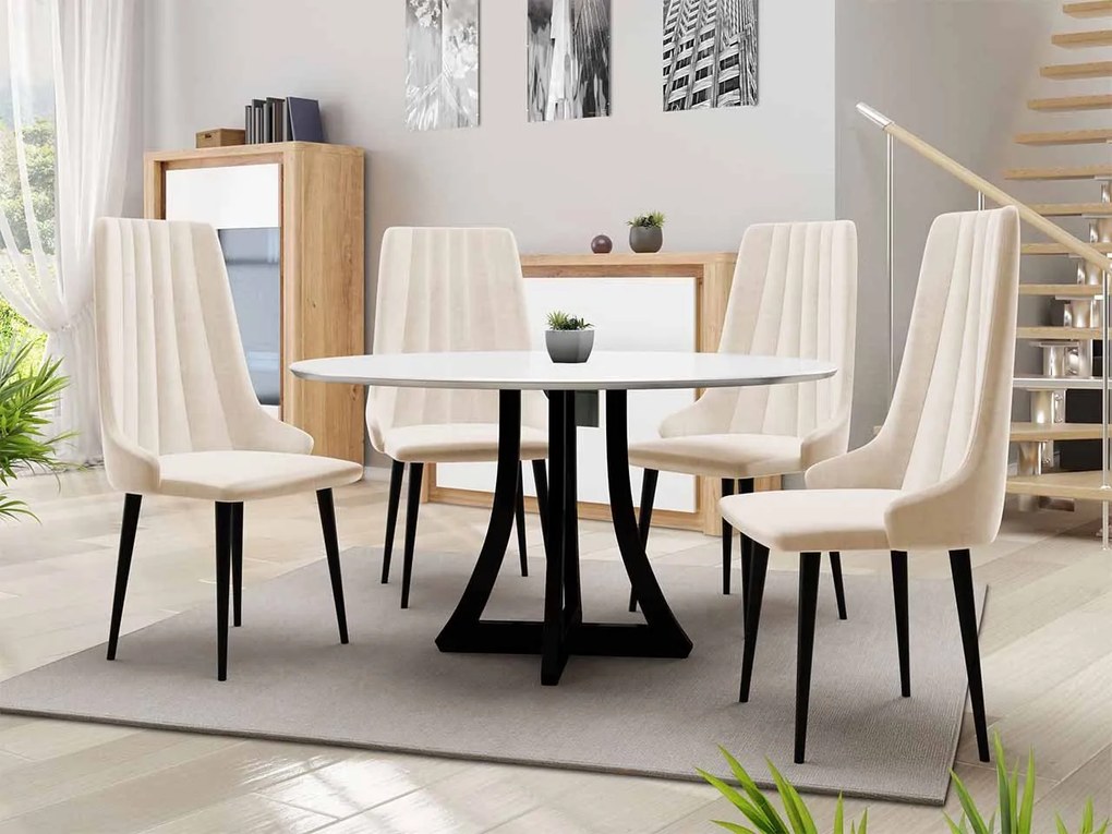 Okrúhly stôl Dagerto FI 100 so 4 stoličkami ST93 03, Farby: biely lesk / čierny lesk, Potah: Magic Velvet 2219