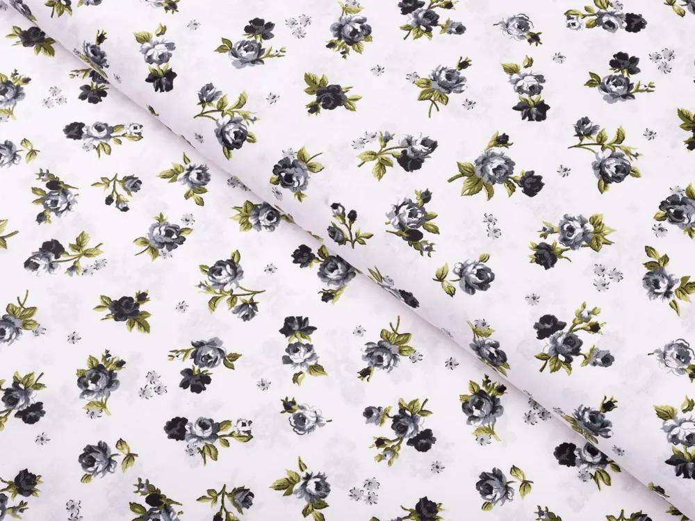 Biante Detské bavlnené posteľné obliečky do postieľky Sandra SA-345 Sivé ružičky na bielom Do postieľky 100x135 a 40x60 cm