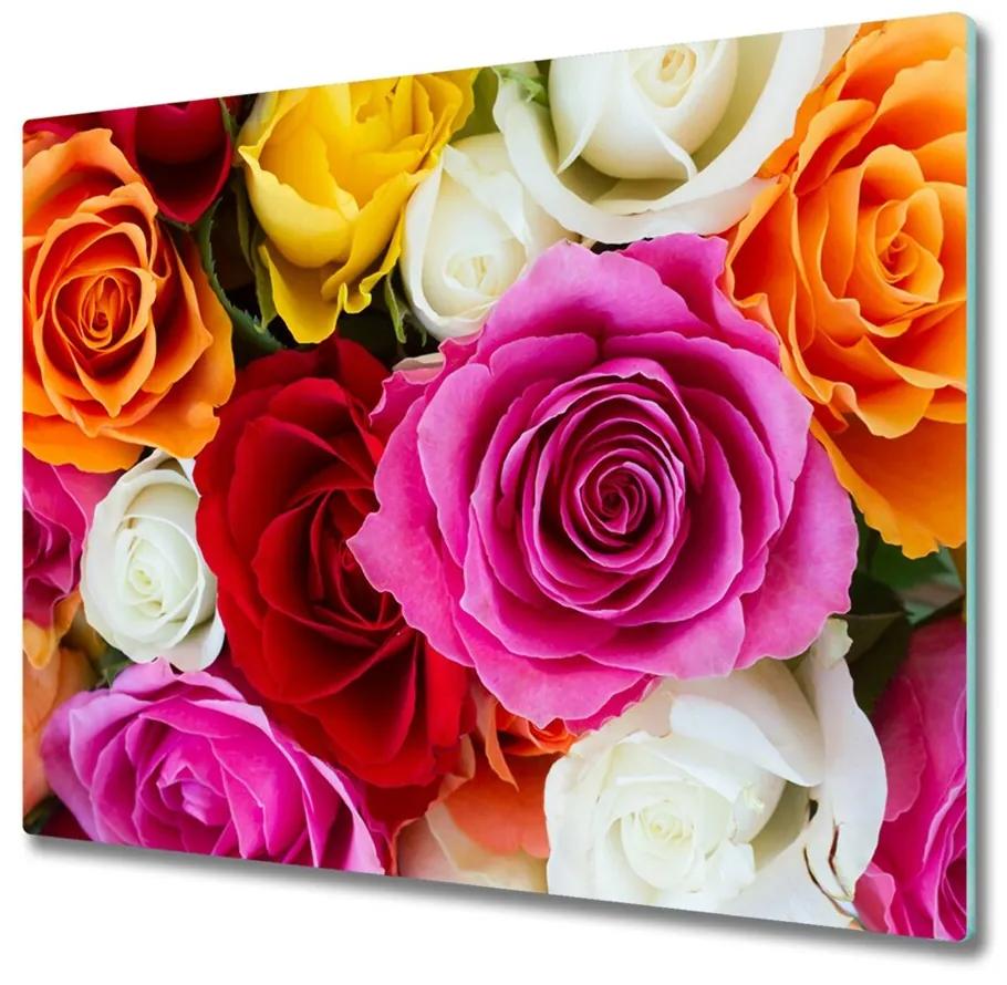 Sklenená doska na krájanie Farebné ruže 60x52 cm