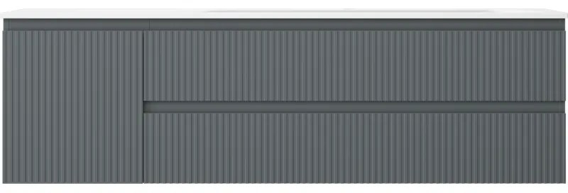 Mexen Rivel, kúpeľňová skrinka 160 cm s pravým umývadlom Vela, 2S, 1D, drážkovaná, grafitová/biela matná, 91A23-16047-3-BBFFF66-W23P01