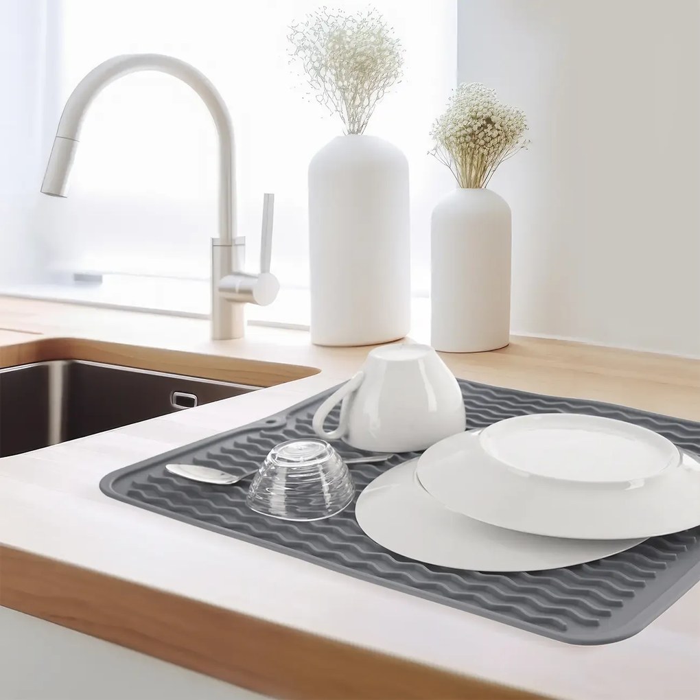 Orion Silikónový odkvapkávač k drezu, sivý