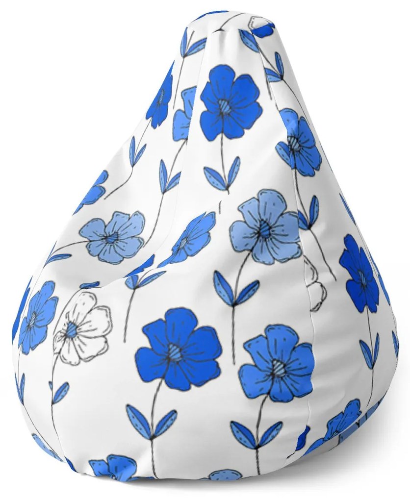 Sablio Sedací vak Pear Modré kvetiny - 140 x 100 x 25 cm