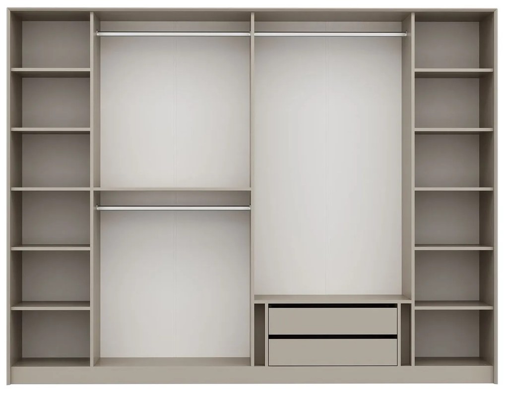Elegantná šatníková skriňa DeLuxe s dymovými dvierkami a zlatými akcentami 210 x 270 x 52 cm, biela