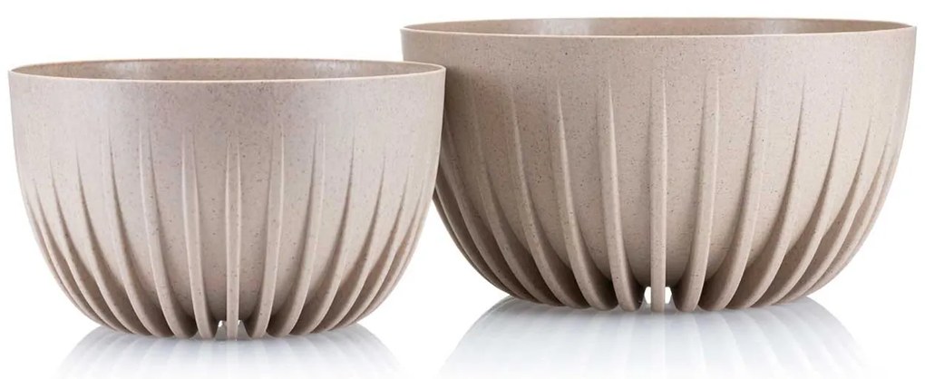 PLASTOVÝ KVETINÁČ STRIPPED ECO SADA 2KS 16X30 CM+15X24 CM BÉŽOVÁ