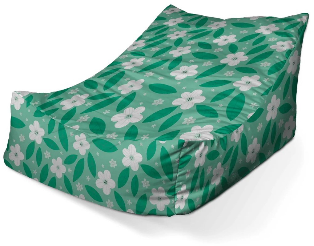 Sablio Sedací vak Lounge Biele kvety s lístkami - 120 x 100 x 80 cm