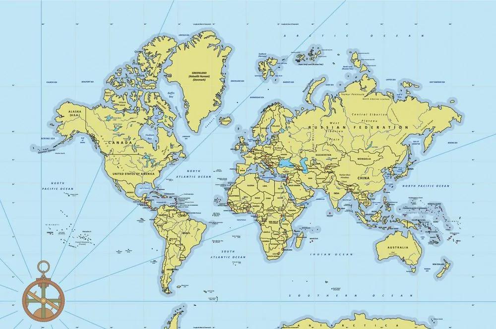 Samolepiaca tapeta mapa v žlto-modrom prevedení