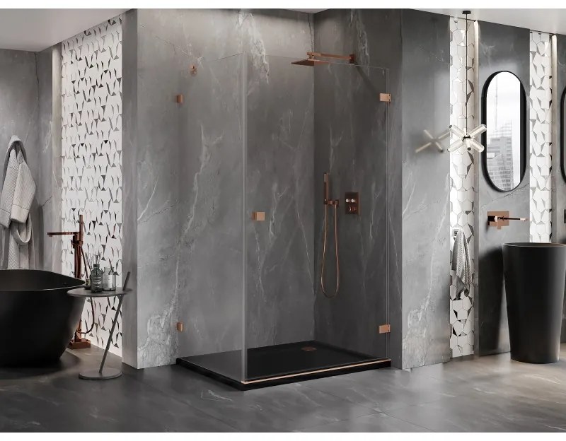 Mexen Lunar-B, pravostranný výklopný sprchový kút 100 x 70 cm, 8mm číre sklo, profil medená matná, 832-100-070-65-00-P