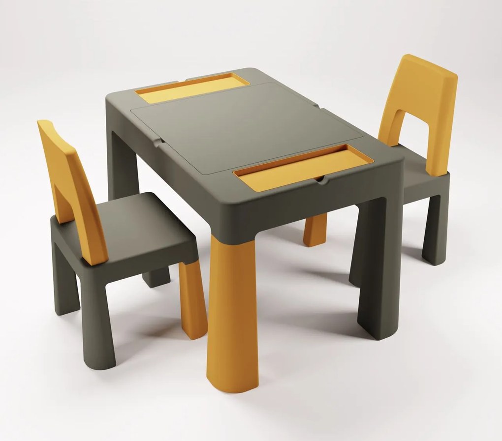 Detský stolček s dvoma stoličkami TEGGI MULTIFUN - grafitový/horčicový