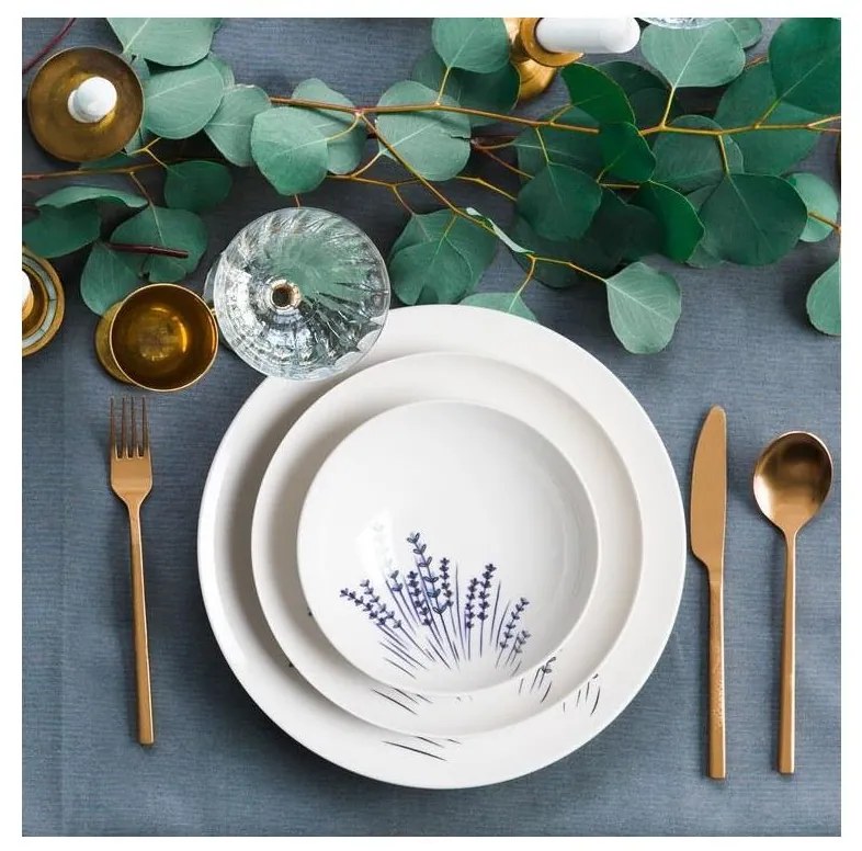 24-dielová jedálenská súprava, biela/modrá, porcelán