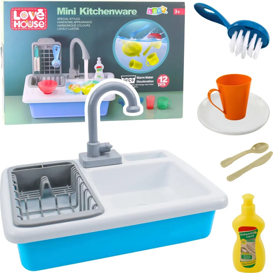 LEAN Toys Elektrický drez s cirkuláciou vody Zmena farby pod teplou vodou 12el.