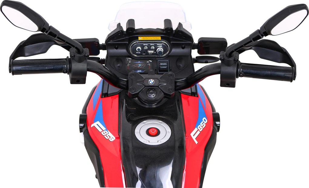 Ramiz Detský motocykel na batérie BMW F850 GS červený + pomocné kolieska + audio LED + pomalý štart + EVA