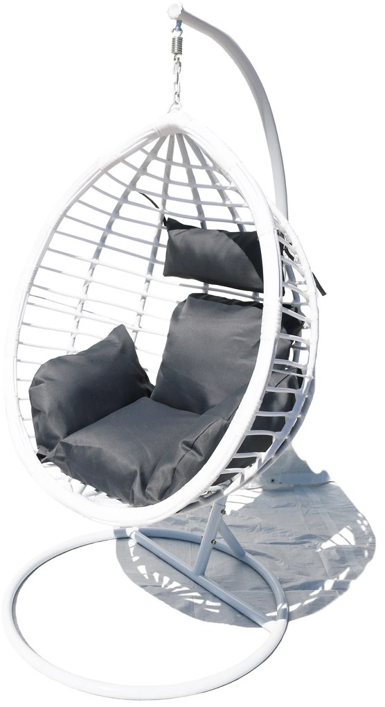 Závesné kreslo 04 biele so sivou poduškou