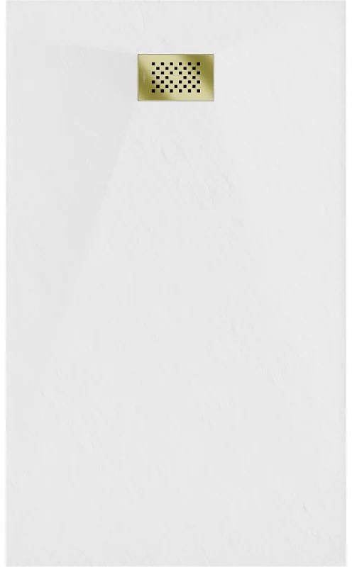 Mexen Hugo, obdĺžniková sprchová vanička SMC 160 x 80 cm, biela, zlatá krytka, 42108016-G