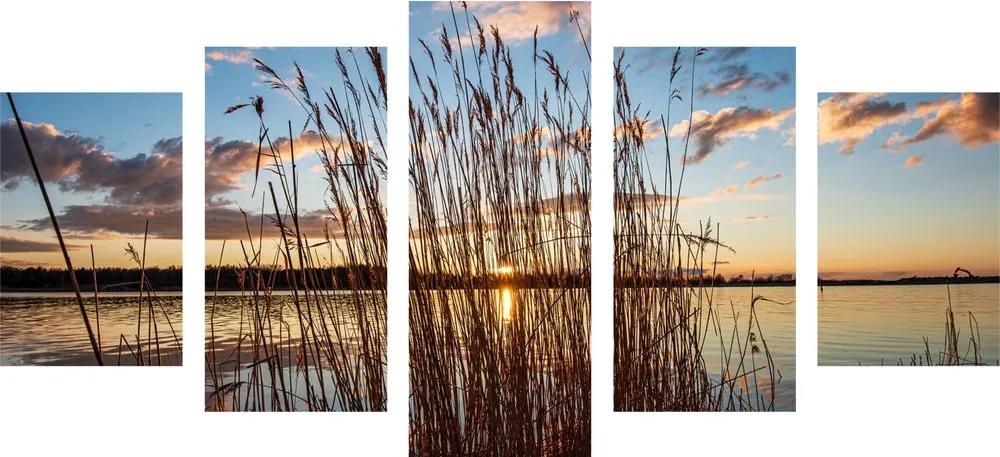 5-dielny obraz západ slnka za jazerom