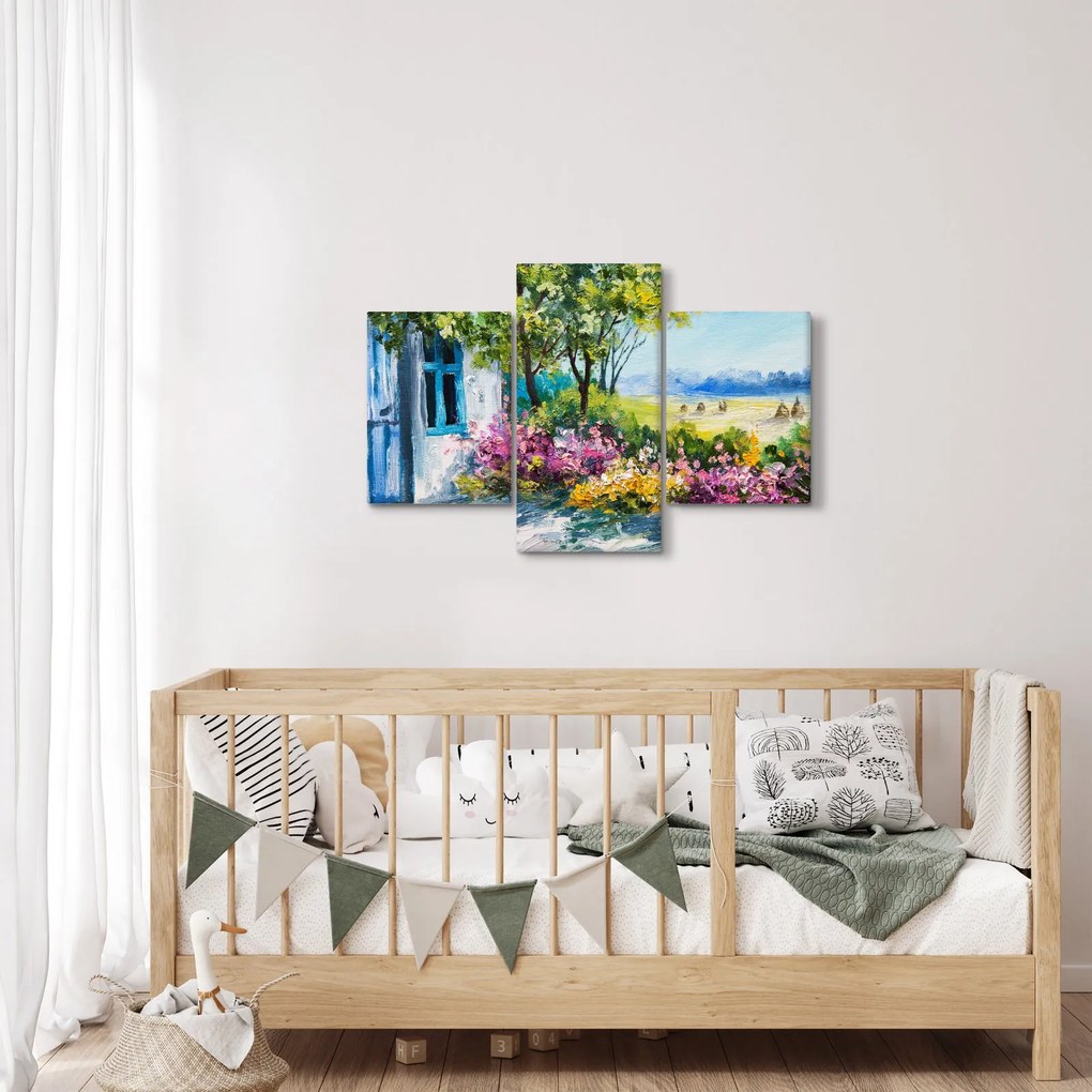 Obraz záhradky pred domom, olejomaľba (90x60 cm)