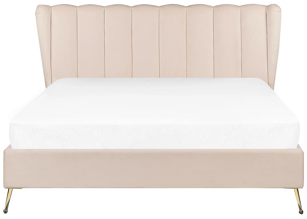 Zamatová posteľ s USB portom 160 x 200 cm béžová MIRIBEL Beliani