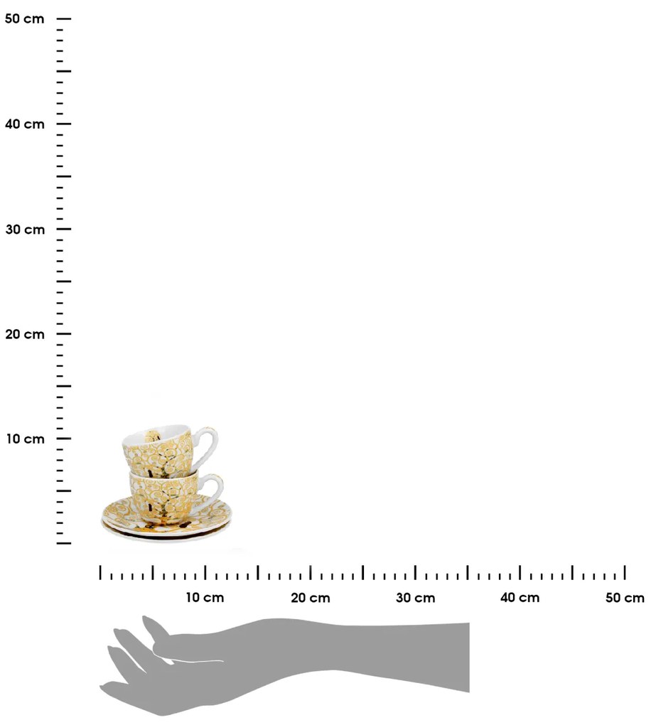 Porcelánová šálka s podšálkou Klimt Ecru Tree Of Life 90 ml sada 2ks