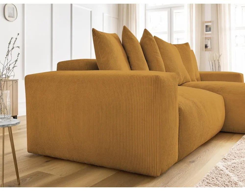 Menčestrová rozkladacia/s úložným priestorom rohová pohovka v horčicovej farbe Voltaire – Bobochic Paris