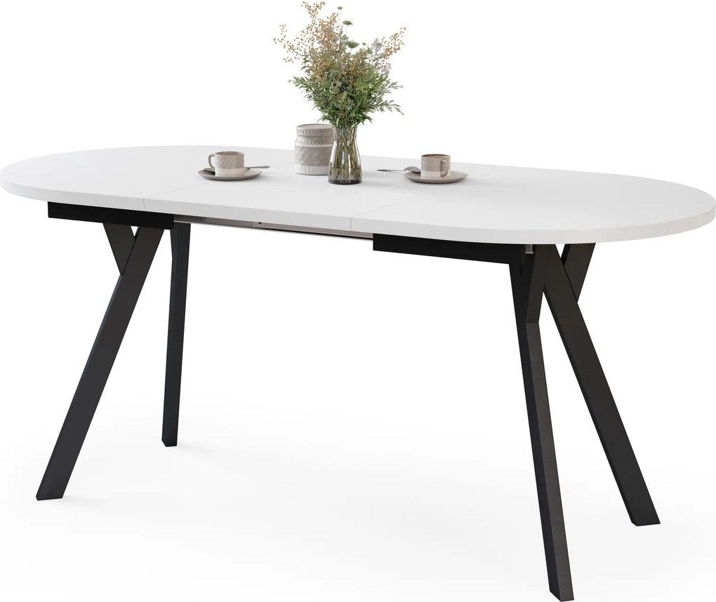 Mazzoni ALMO Biely mat / čierne nohy - OVÁLNY ROZKLADACÍ STÔL 120-220 cm PRE 10-12 OSÔB