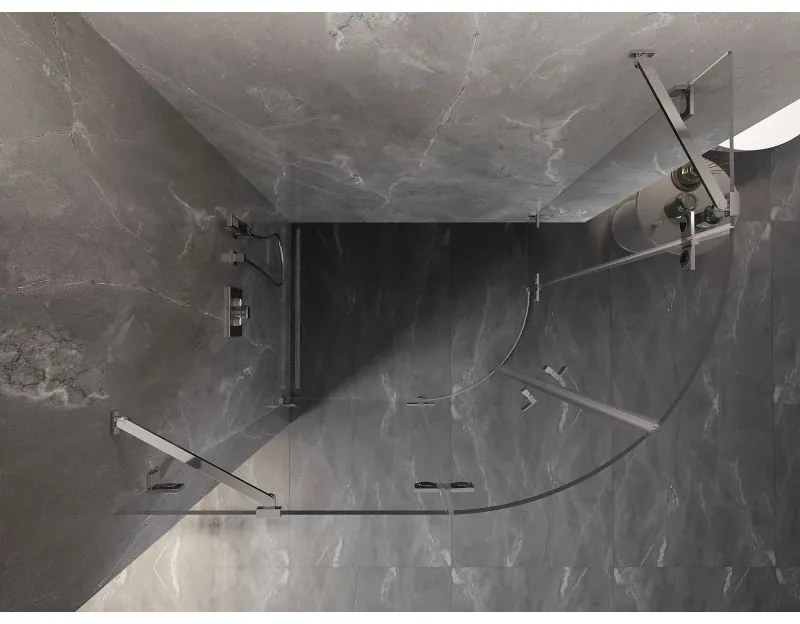 Mexen Lunar, polkruhový sprchový kút naklápací doľava 100 x 80 cm, 8mm číre sklo, chrómový profil, 833-100L-080P-01-00