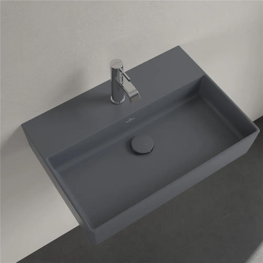 VILLEROY &amp; BOCH Memento 2.0 závesné umývadlo s otvorom, bez prepadu, 600 x 420 mm, Graphite, s povrchom CeramicPlus, 4A2261I4