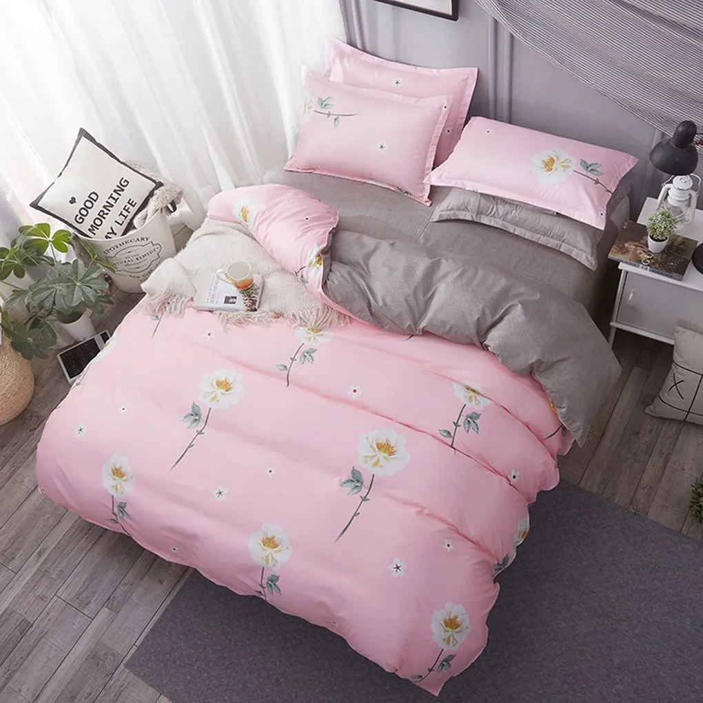 DomTextilu Obojstranné ružové posteľné obliečky s motívom ruží 4 časti: 1ks 160 cmx200 + 2ks 70 cmx80 + plachta Ružová 160x200 cm 22814-140612