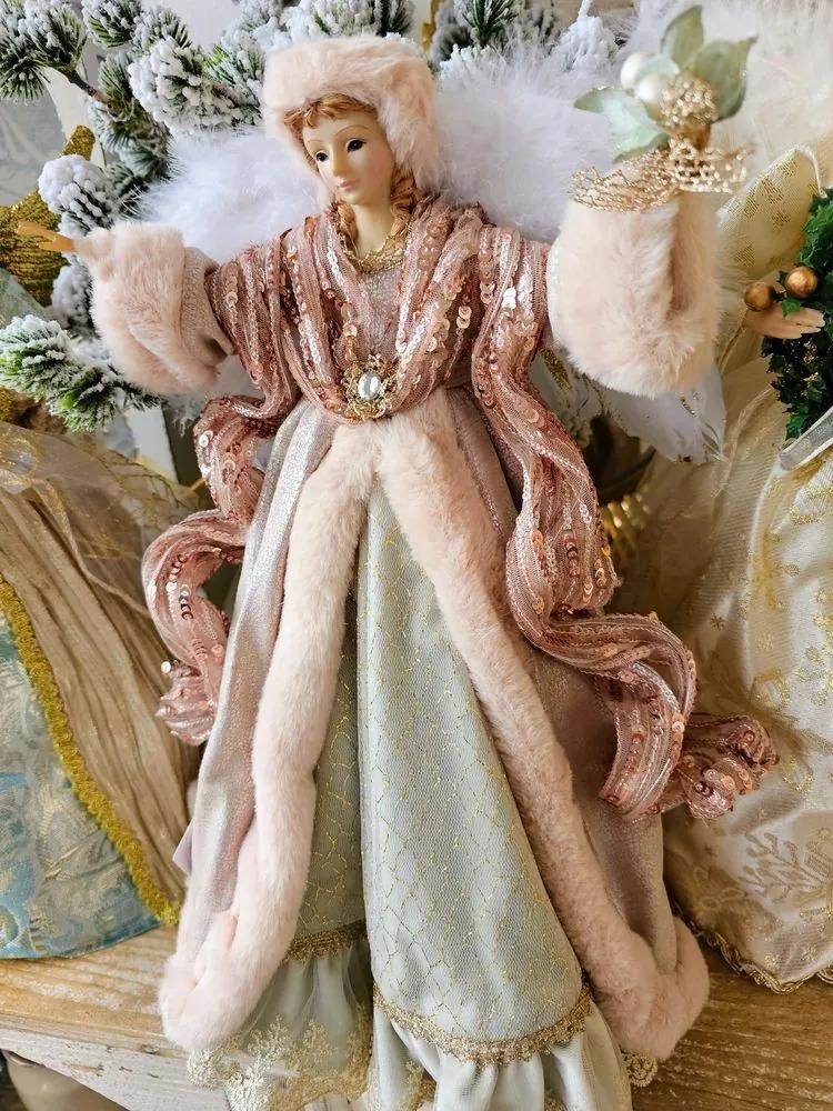 Dekorácia socha Anjel s venčekom av ozdobných šatách - 28*16*46 cm