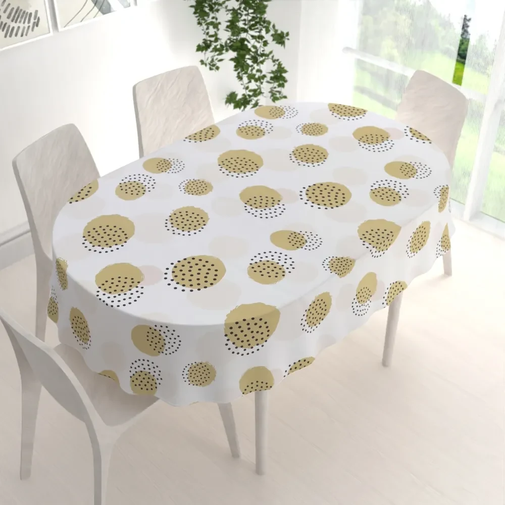 Biante Teflónový oválny obrus TF-059 Okrové a svetlo marhuľové bodkované kruhy na bielom 120x200 cm