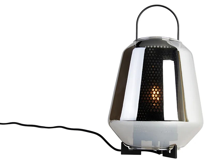 Stolná lampa Art Deco čierna s dymovým sklom 23 cm - Kevin