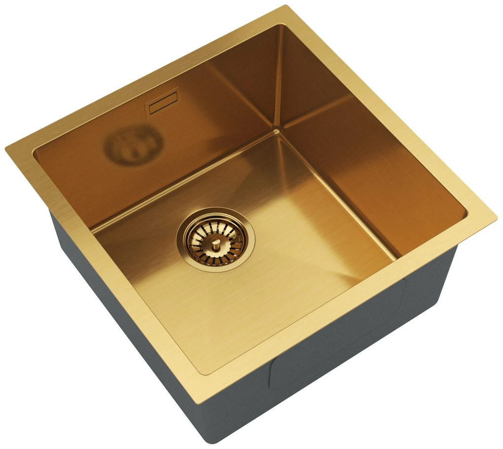 Gamma Gamma, 1-komorový oceľový drez 438x438x215 mm, brúsená zlatá, GMA-S4444-GD