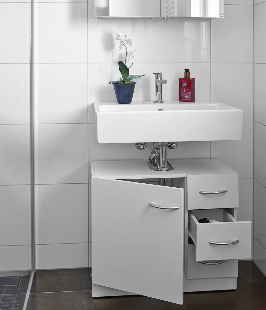 Casaria Skrinka pod umývadlo s 3 zásuvkami SILKE, 63x30x54cm, biela