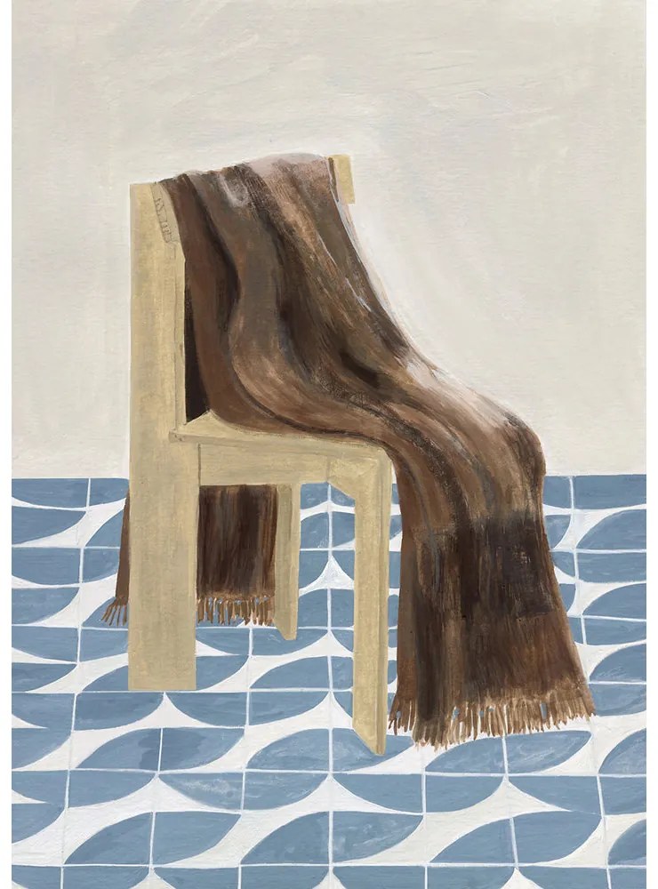 Moikka Plagát Chair with Blanket by Isabelle Vandeplassche 50x70