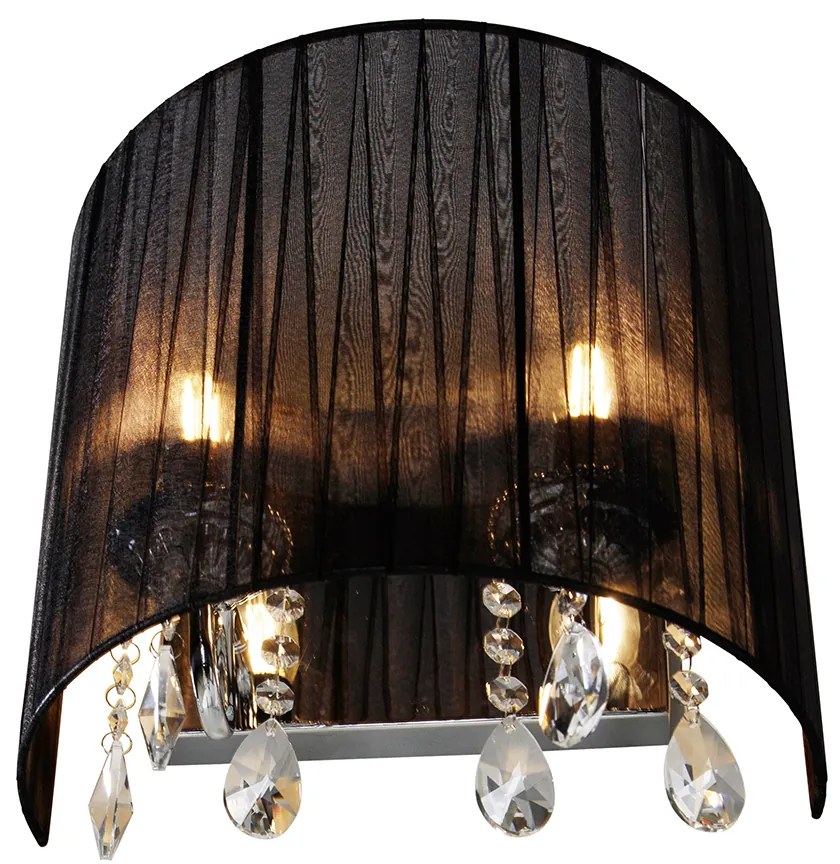 Klasická nástenná lampa chróm s čiernym tienidlom - Ann-Kathrin 2