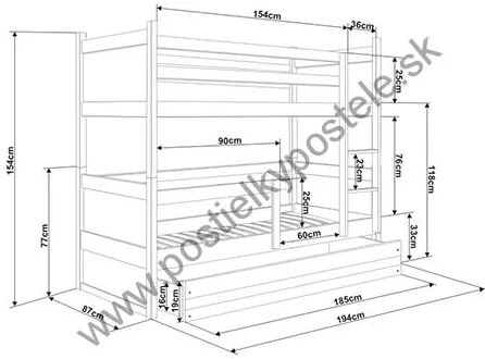 Poschodová posteľ RICO 2 - 190x80cm - Biely - Biely