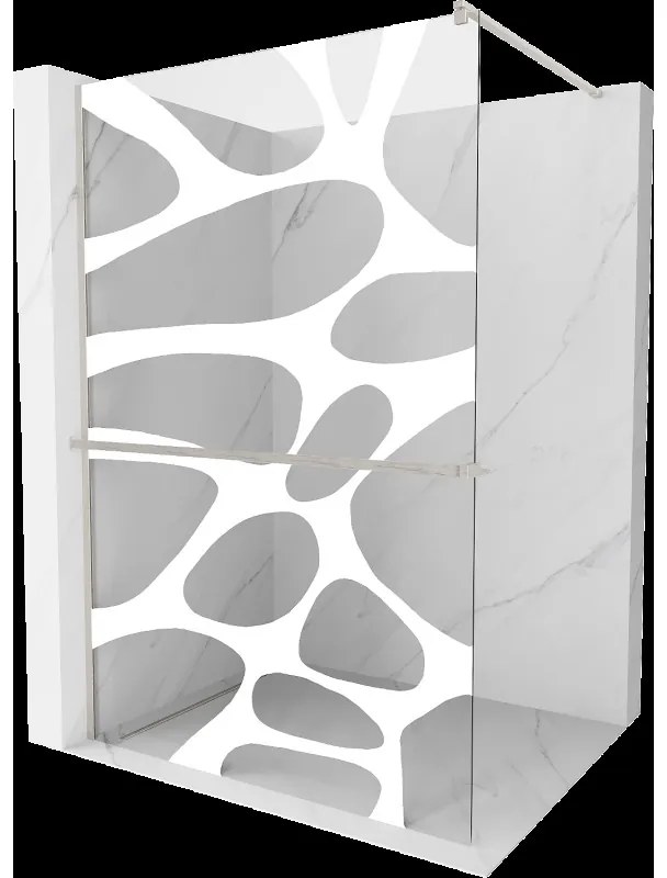Mexen Kioto+ sprchová zástena s poličkou Walk-in 100 x 200 cm, biely vzor, brúsený nikl - 800-100-121-97-97