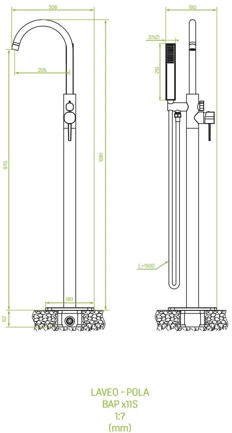 Laveo Pola, voľne stojaca vaňová batéria h-1081, ružové zlato, LAV-BAP_811S