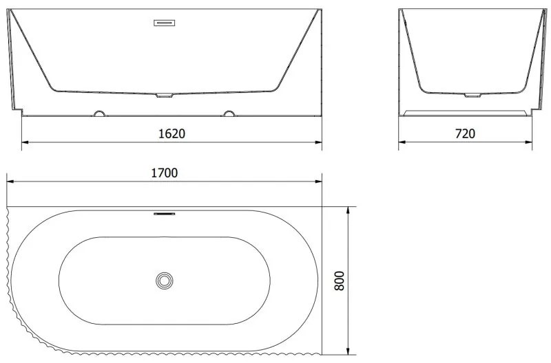 Mexen Gia, voľne stojaca rohová vaňa, drážkovaná, pravá, 170 x 80 cm, biela lesklá, brúsená oceľ, 52701708000P-97