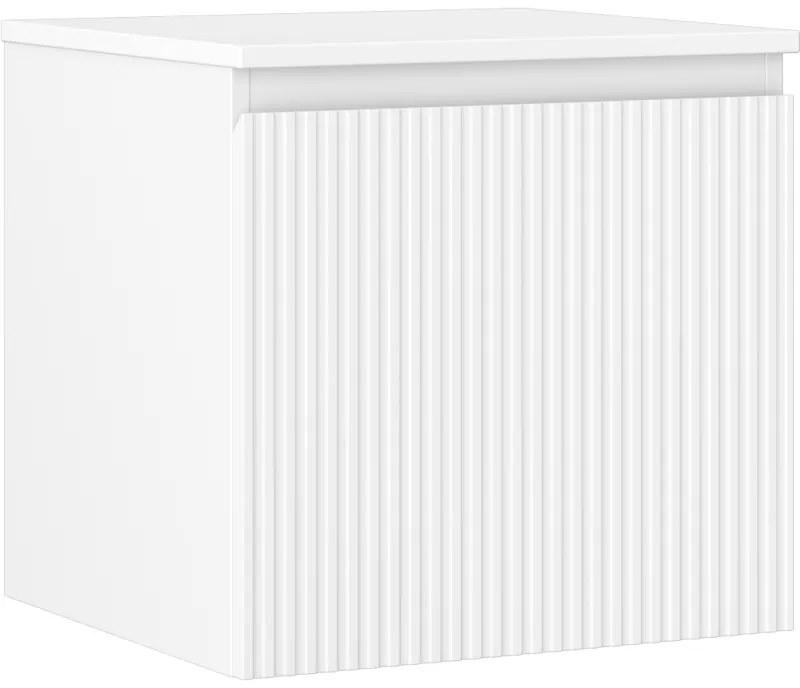 Mexen Rivel, kúpeľňová skrinka 50 cm s pracovnou doskou, 1 zásuvka, drážkovaná, biela matná, 91A20-05047-1-BFC01