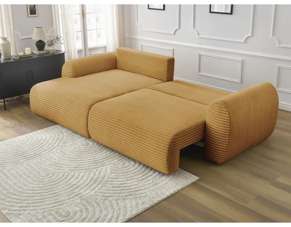 Menčestrová rozkladacia rohová pohovka v horčicovej farbe (ľavý roh) Lucien – Bobochic Paris